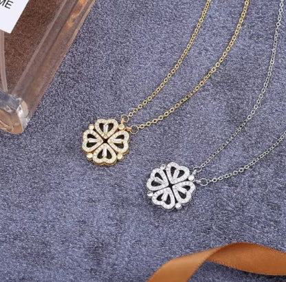 Flower Four Leaf Clower Hearts Necklace